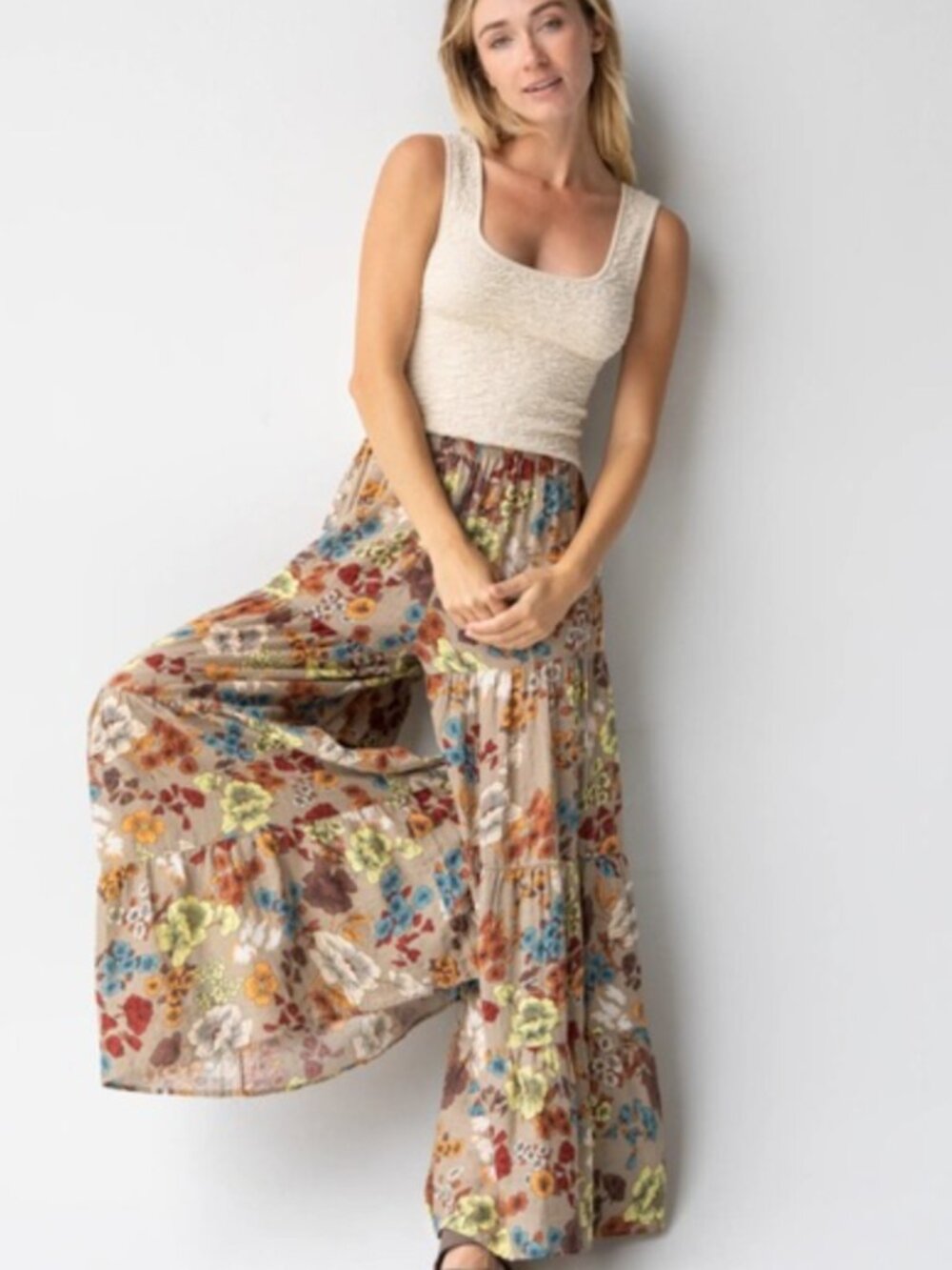 NATURAL LIFE Patti Palazzo Pant Wide Leg Floral Womens L Large